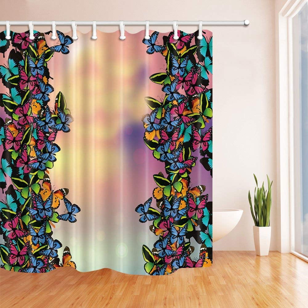 WOPOP Spring Butterfly Flying Together Blue Polyester Fabric Bathroom Shower Curtain 66x72