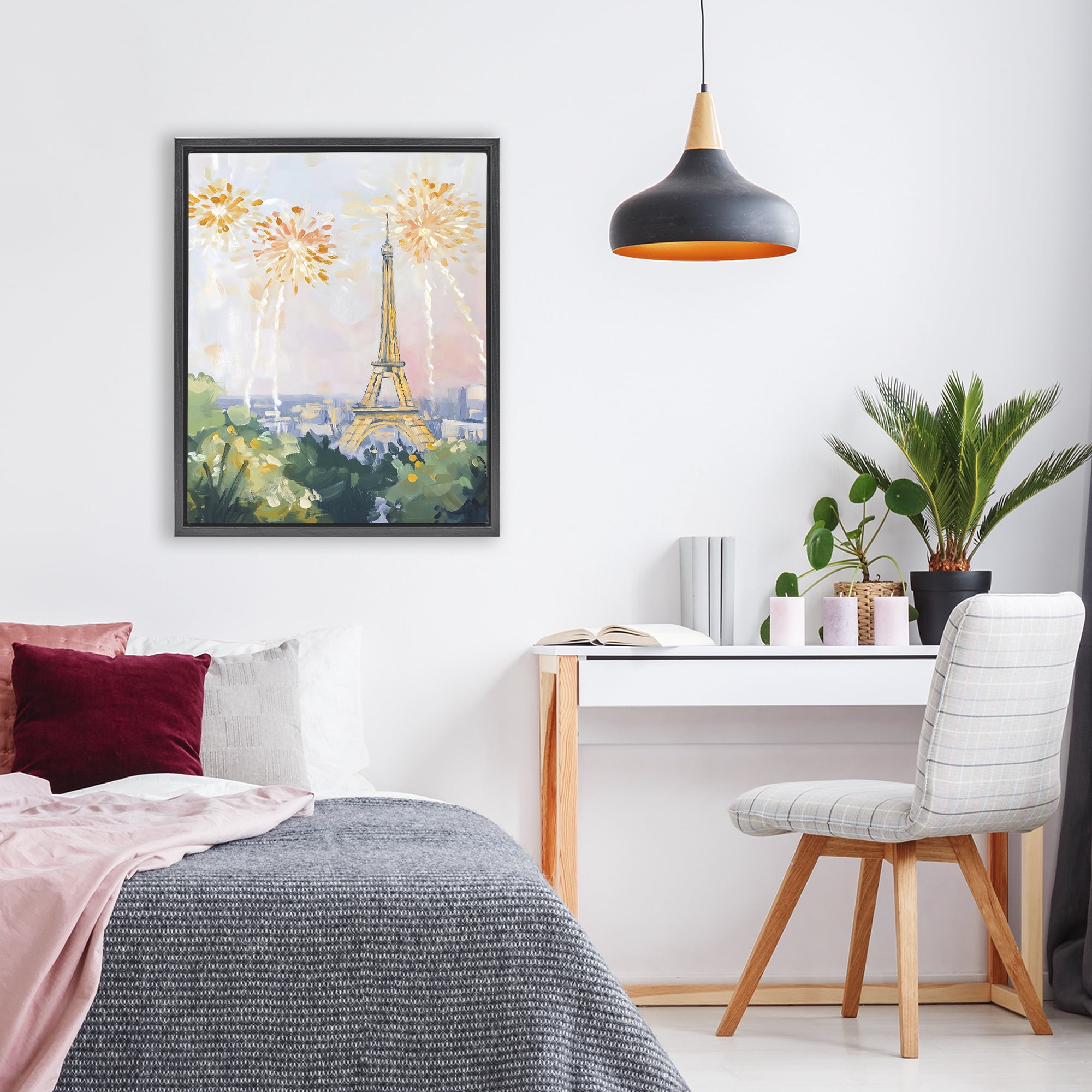Stupell Industries Fireworks in Paris Black Framed Floater Canvas Wall Art, design by The Prints Vibe