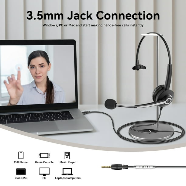 Wantek Cell Phone Headset with Microphone Noise Cancelling Call Controls 3.5mm 2.5mm Headphones for iPhone Samsung PC Business Skype Softphone Call Center Office Clear Chat Ultra Comfortm Walmart Busi...