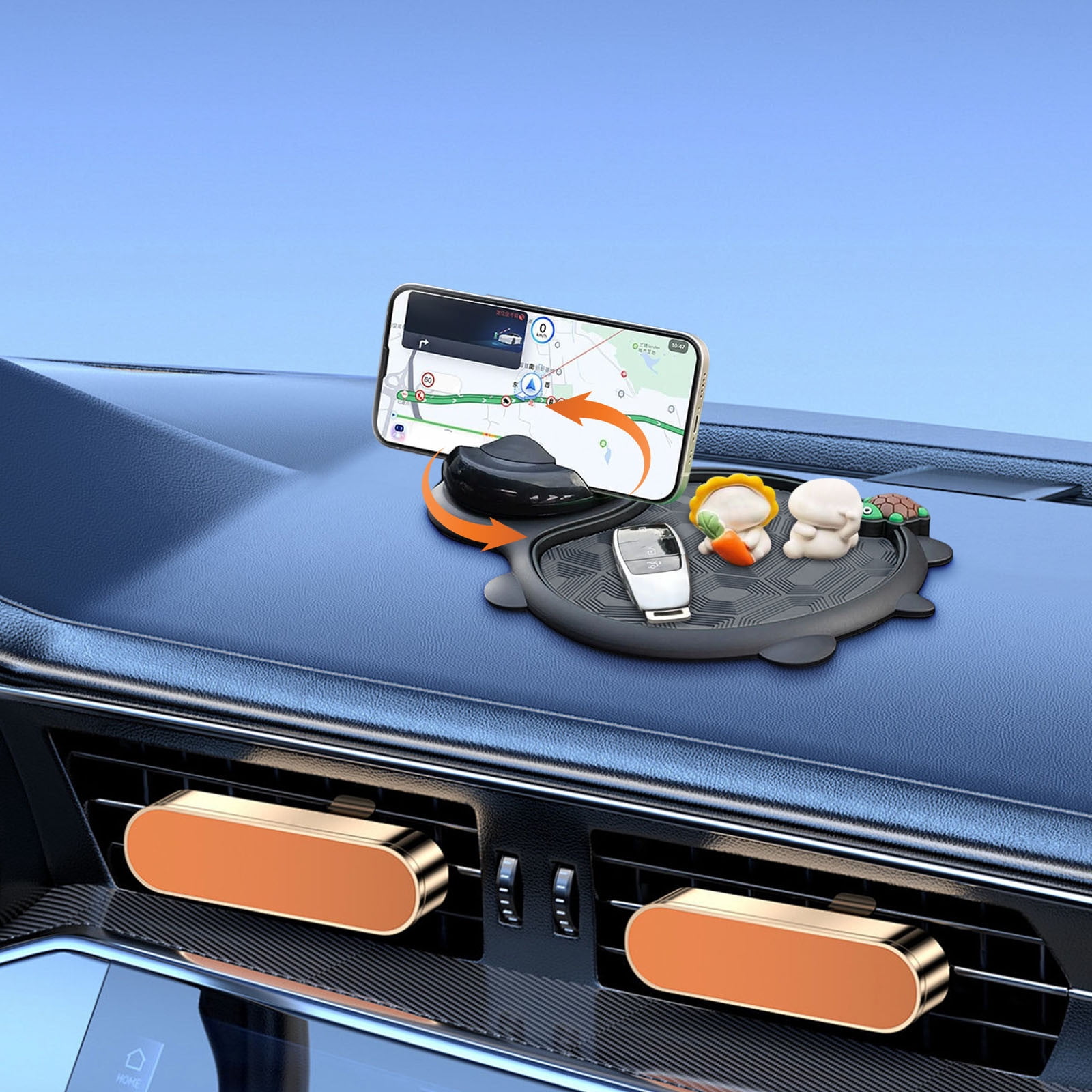 Tapis Antidérapant Silicone 3 En 1 Pour Voiture - Support Téléphone, Rangement Clés, Lunettes - Universel - 9