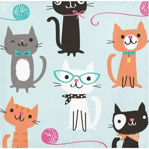 192 Count Bulk Pack Purr-fect Cat Party Beverage Napkins