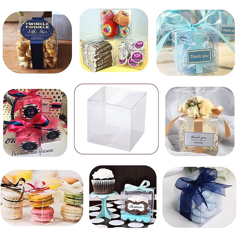 Plastic Easter Party Favor Box 3.5 x 3.5 x 3.5inch Transparent Gift Box Plastic Storage Container for Packaging Cube Birthday Wedding Party