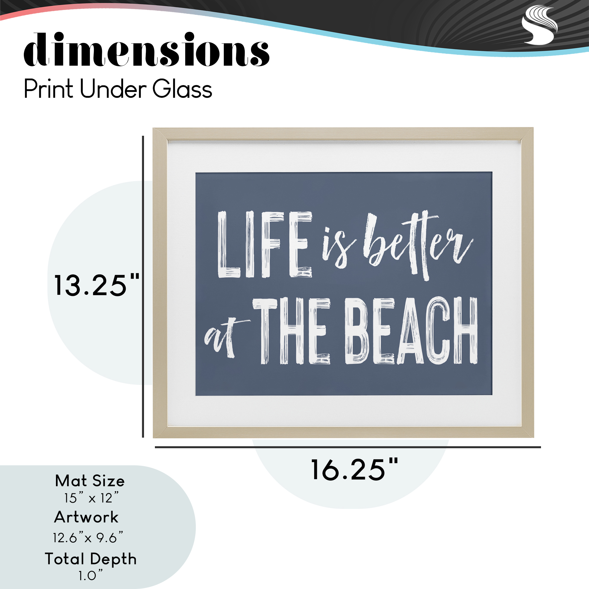 Life Better At Beach Blue Birch Framed Print Under Glass, design by Lettered and Lined