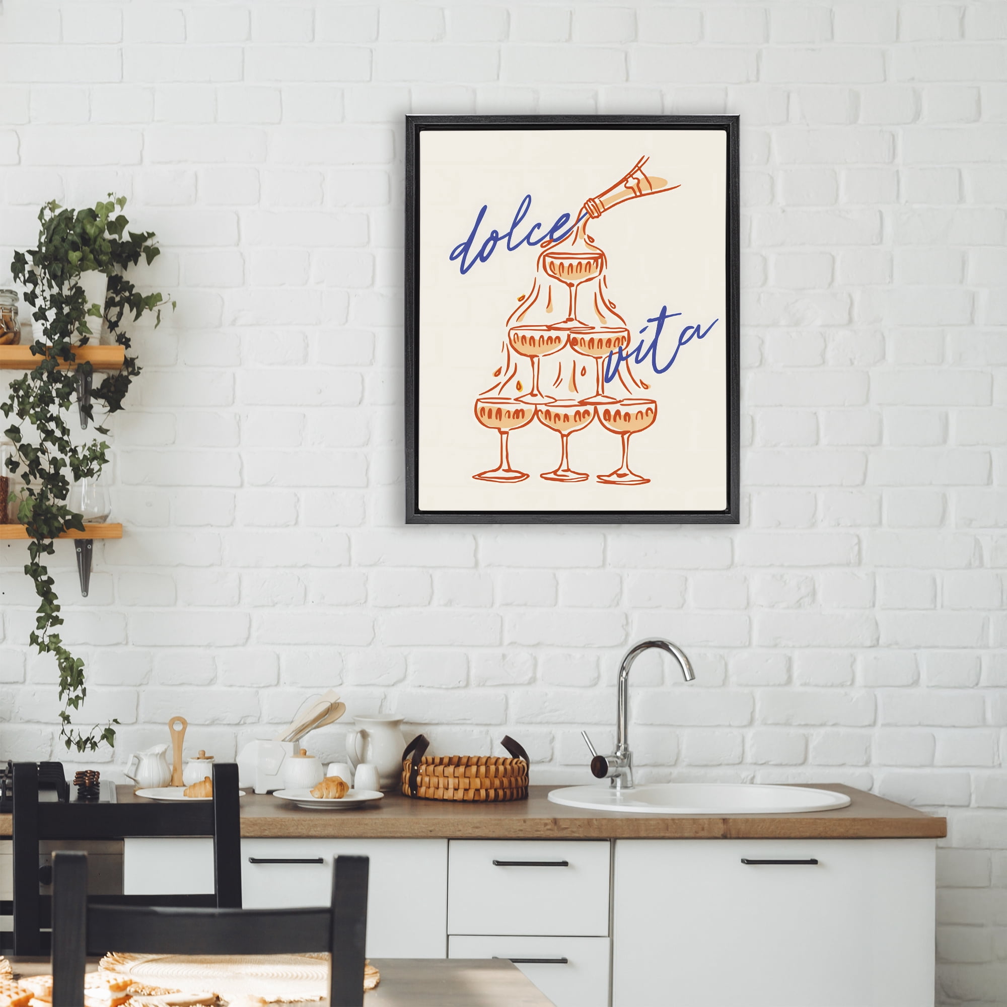 Stupell Industries Dolce Vita Champagne Tower Black Framed Floater Canvas Wall Art, design by The Prints Vibe