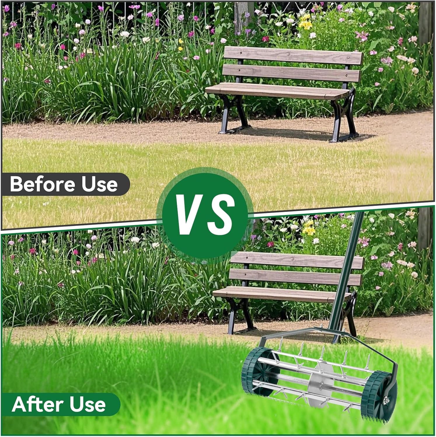 Long nail rolling lawn aerator. Heavy duty manual push aerator lawn tool, garden and yard soil health tool Different colors to choose from