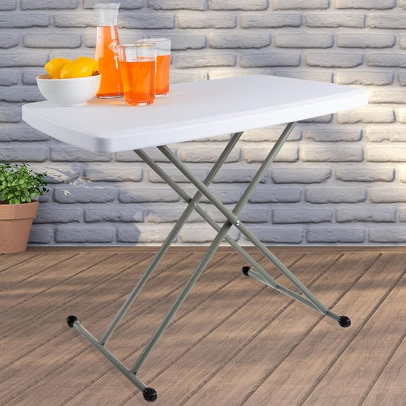 Folding Table with Adjustable Height - Lightweight Portable Folding Desk - Small Plastic Table for Camping, Playing Cards, and Crafting (White)