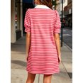 thumbnail image 6 of Stripe Printing Women Short Sleeve V Neck Casual Mini Shirt Dresss, 6 of 7