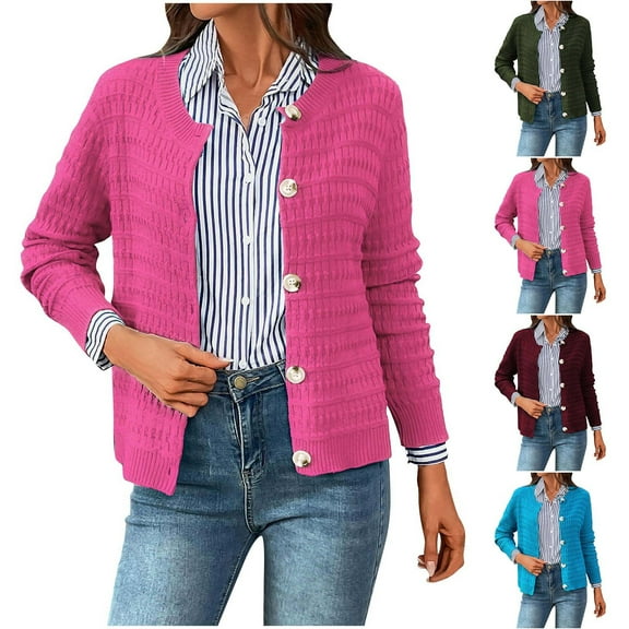 BiZtdJrK Women's Knit Cardigan Sweaters Long Sleeve Open Front Button Down Cardigans Cropped Casual Work Sweater Jackets Sky Blue L