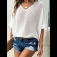 thumbnail image 4 of Camisas Holgadas de Punto Gofre con Cuello en V para Mujer, de Corta, Informales, de Verano 2025, Modernas, Lisas, Y2K. M, 4 of 10