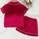 thumbnail image 4 of Odeerbi 1-8 Años Niños Niñas Pijama de Verano de Satén Con Solapa de Muesca Camisa de Manga Corta Pantalón Conjunto de Ropa de Dormir Suave, 4 of 9