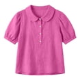 thumbnail image 4 of Babysbule Women Peter Pan Collar Henley Puff Short Sleeve Blouse Loose Fit Casual Top for Summer Travel Weekend Daily Outfits, 4 of 8