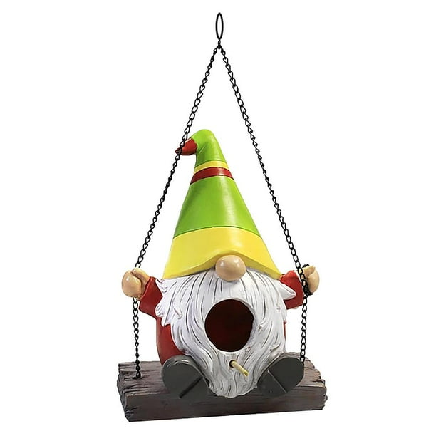 Swing Goblin Bird House Colgando Colibrí Casa Nido De Pájaro De Resina Para La Cerca Del Jardín Del Hogar seitruly PT002583-03