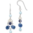 thumbnail image 1 of Sterling Silver Dark Blue Crystal / Lapis Fwc Pearl Earrings (44 X 9) Made In Thailand qe2560, 1 of 5