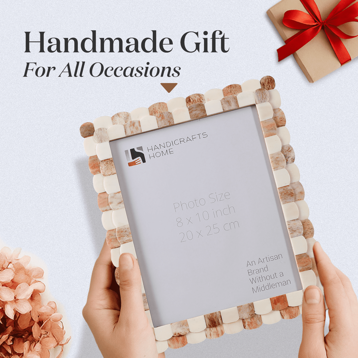 Handicrafts Home 8x10 Brown Picture Frame, Handmade Scallop pattern Bone inlay Photo Frame for Wall & Tabletop, Boho Farmhouse Home Decor, Gallery Wall & Desk Decor, Family Picture Frame Fall decor