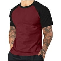 Men's Fashion Casual Sports Color Blocking Pullover Slim Fit Tee Shirt Short Sleeve Round-Neck Shirt Baseball Workout Fashion Shirt