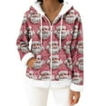thumbnail image 2 of Women's Casual Fashion Long-Sleeve Zip-Up Fleece Hooded Cardigan with Christmas Print, Cozy and Warm for Winter Season,Pink,S, 2 of 5