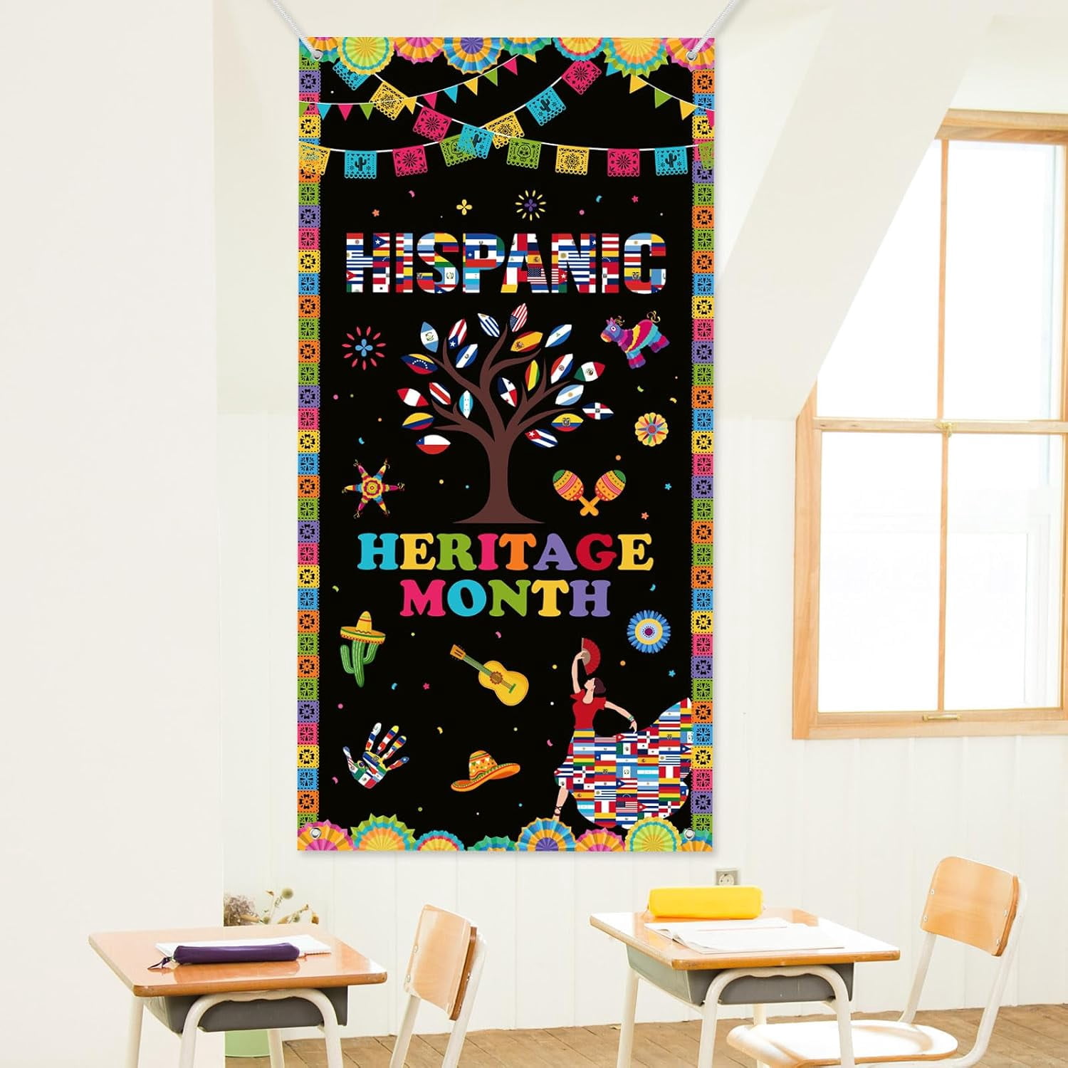 Hispanic Heritage Month Banner – 1,8 X 1,1 M, Nylon, Mit Länderflaggen, Für Feiern & Fotohintergrund