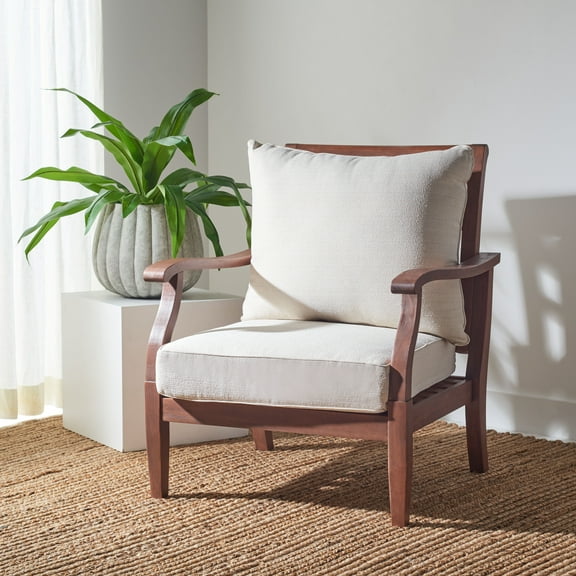 Safavieh SAFAVIEH Couture Payden Modern Eucalyptus Wood Armchair with Pillow Back, Natural/Beige