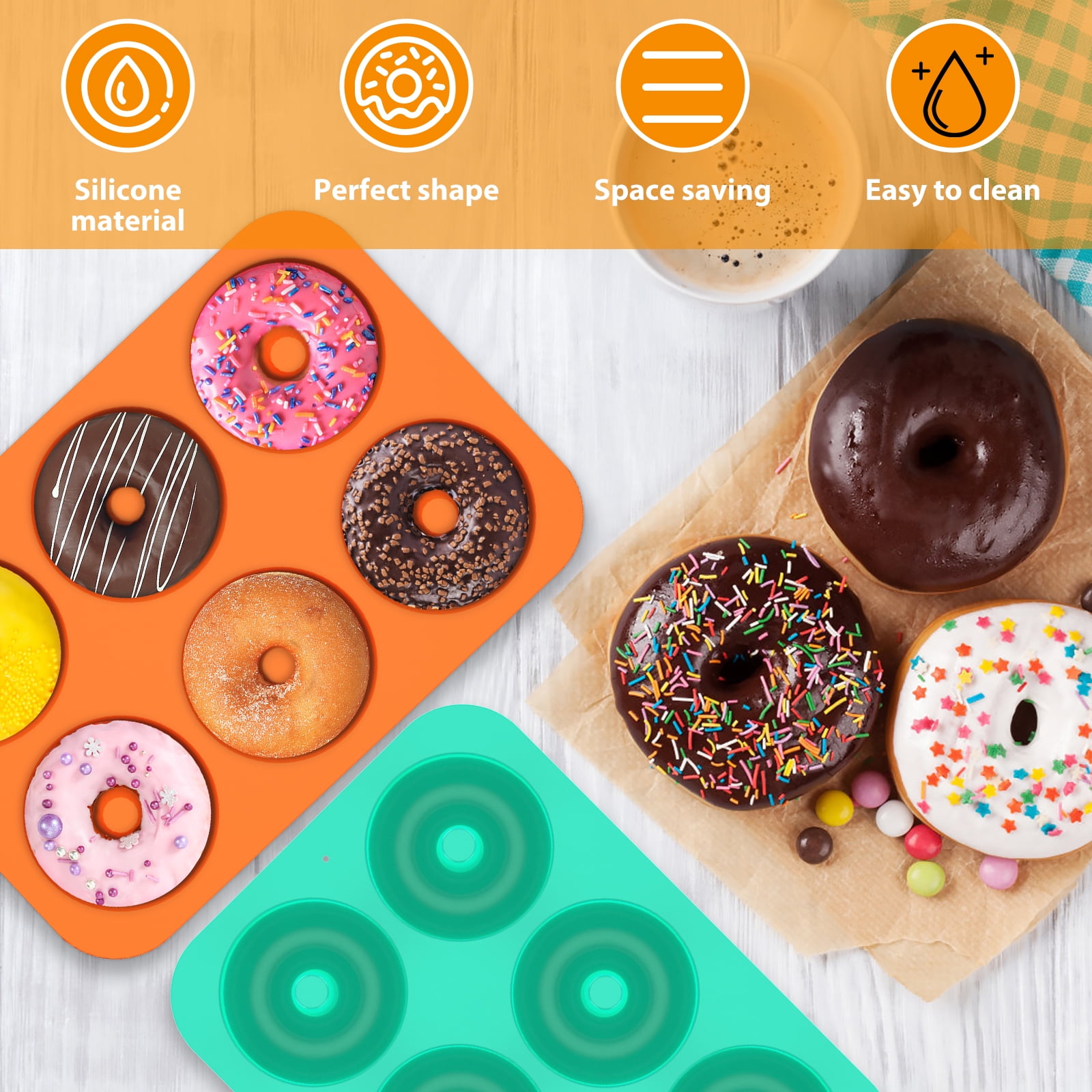 Jetcloudlive 4Pcs Silicone Donut Mold 6 Cavity Non-Stick Donut Pan Easy to Release Muffin Baking Tray Stackable Donut Baking Tin Heat Resistant 4 Colors for Donut Cake Biscuit Bagels