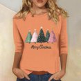 thumbnail image 2 of asdoklhq Christmas Pullover Sweaters for Women's Christmas Printed Round Neck 3/4 Sleeve T-shirt Loose Top Long Sleeve Round Neck Top/Shirt Orange 3X, 2 of 5