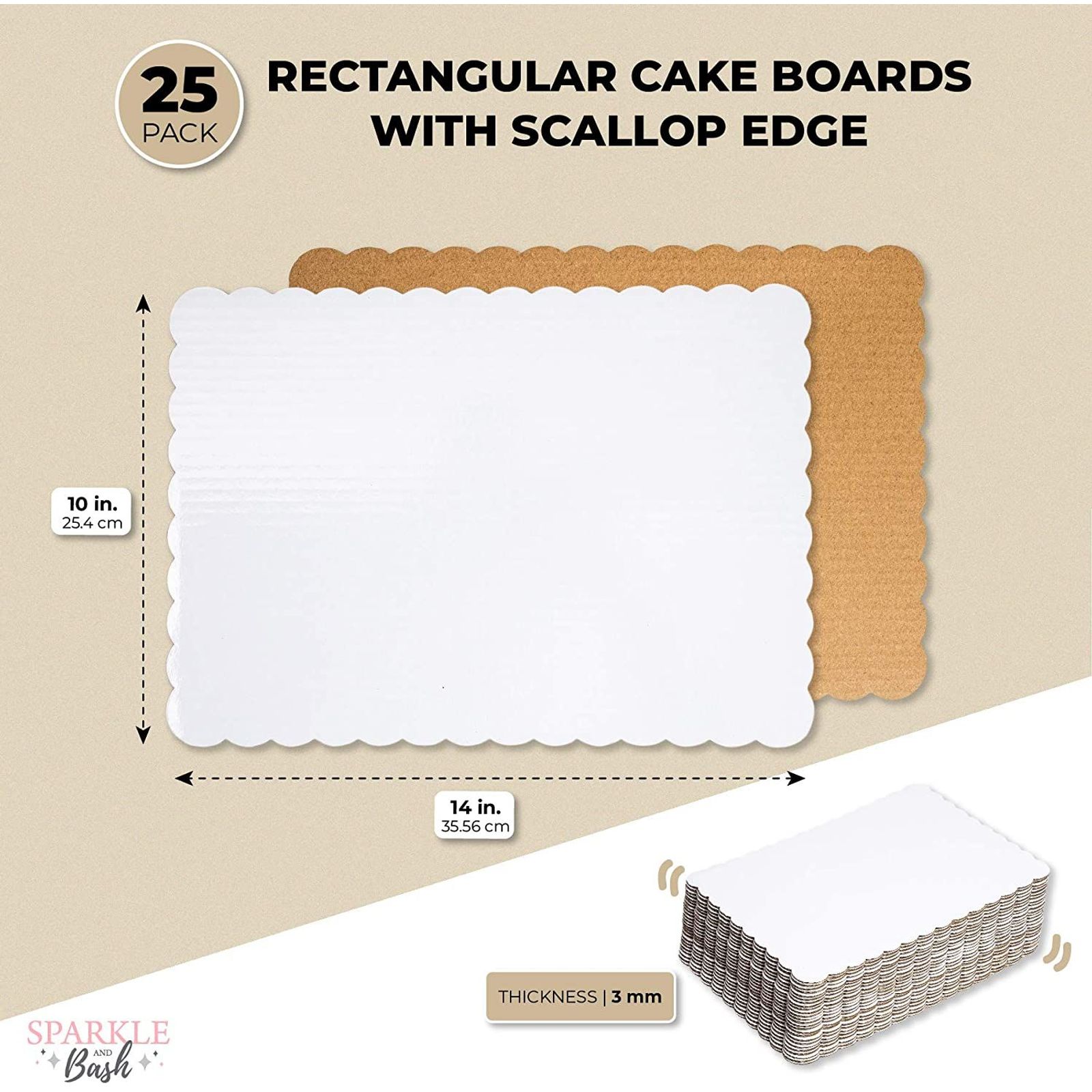 25 Pack Scalloped Cake Boards 14 X 10 Inches Rectangle Cardboard Cake Base White Walmart Com