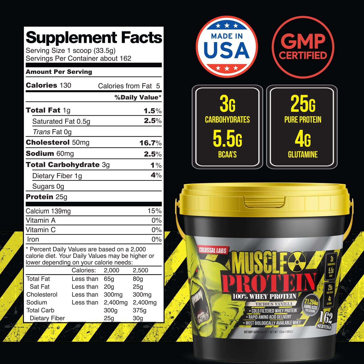 Goliath Labs Whey Protein Powder [12 lbs Bucket] Protein Powder Vanilla Flavor for Lean Muscle Gain & Workout | 25g Protein, 25g Amino Acids, 6.6g BCAAs Per Serving | Diet & Sports Nutrition