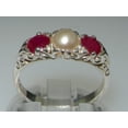 thumbnail image 3 of LBG British Made Luxury Solid 10K White Gold Natural Ruby and Cultured Pearl Trilogy Ring, 3 of 7