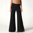 thumbnail image 2 of Fold Over Yoga Pants Trend Solid Wide Leg Loose Fit Lounge Pants with Ruched Waist for Yoga Sports Palazzo, 2 of 6