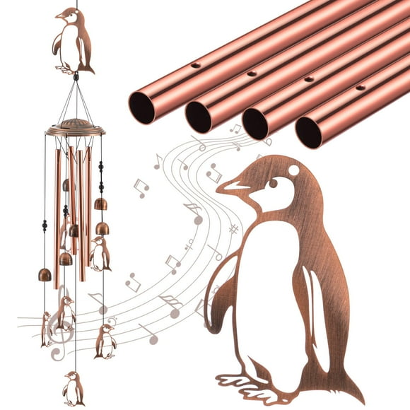 Carillón de viento de metal Briwooody con forma de pingüino de 92 cm para decoración exterior