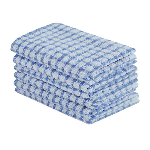 REGALWOVEN 6Pcs Kitchen Restaurant Hotel Terry Cotton Dish Cleaning Towels, Blue 10.5"x15"