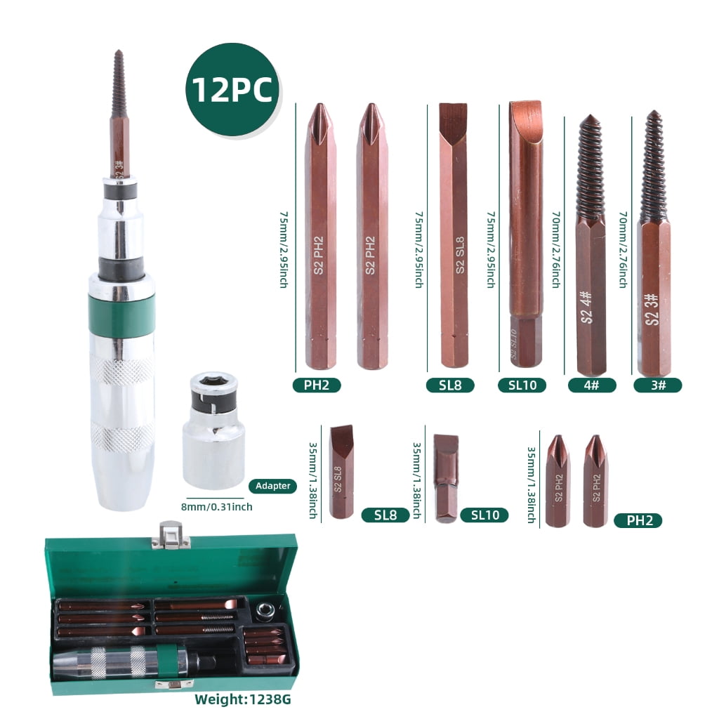 MOMOJIA Impacts Screwdriver Set Hand Manual Reversible Impacts Driver Set Extractor Bit