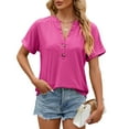thumbnail image 2 of Giftesty Womens T-Shirts Clearance Fashion Casual Women's Solid Short Sleeve V-Neck T-Shrit Top Button Blouse, 2 of 6