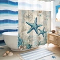 thumbnail image 5 of No Hook Shower Curtain, Teal Starfish Coastal Shower Curtains for Bathroom with See Through Top Window, Vintage Summer Beach Nautical Waterproof & Washable Bath Curtain Stall 48"x72", 5 of 9