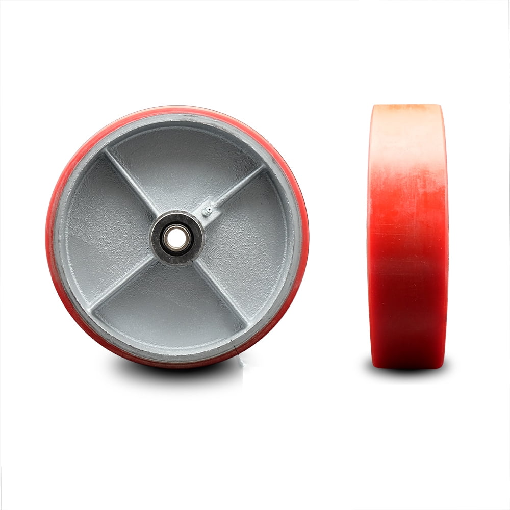 1 4" x 2" Red Polyurethane on Cast Iron Wheel CasterHQ Roller Bearing Wheel 