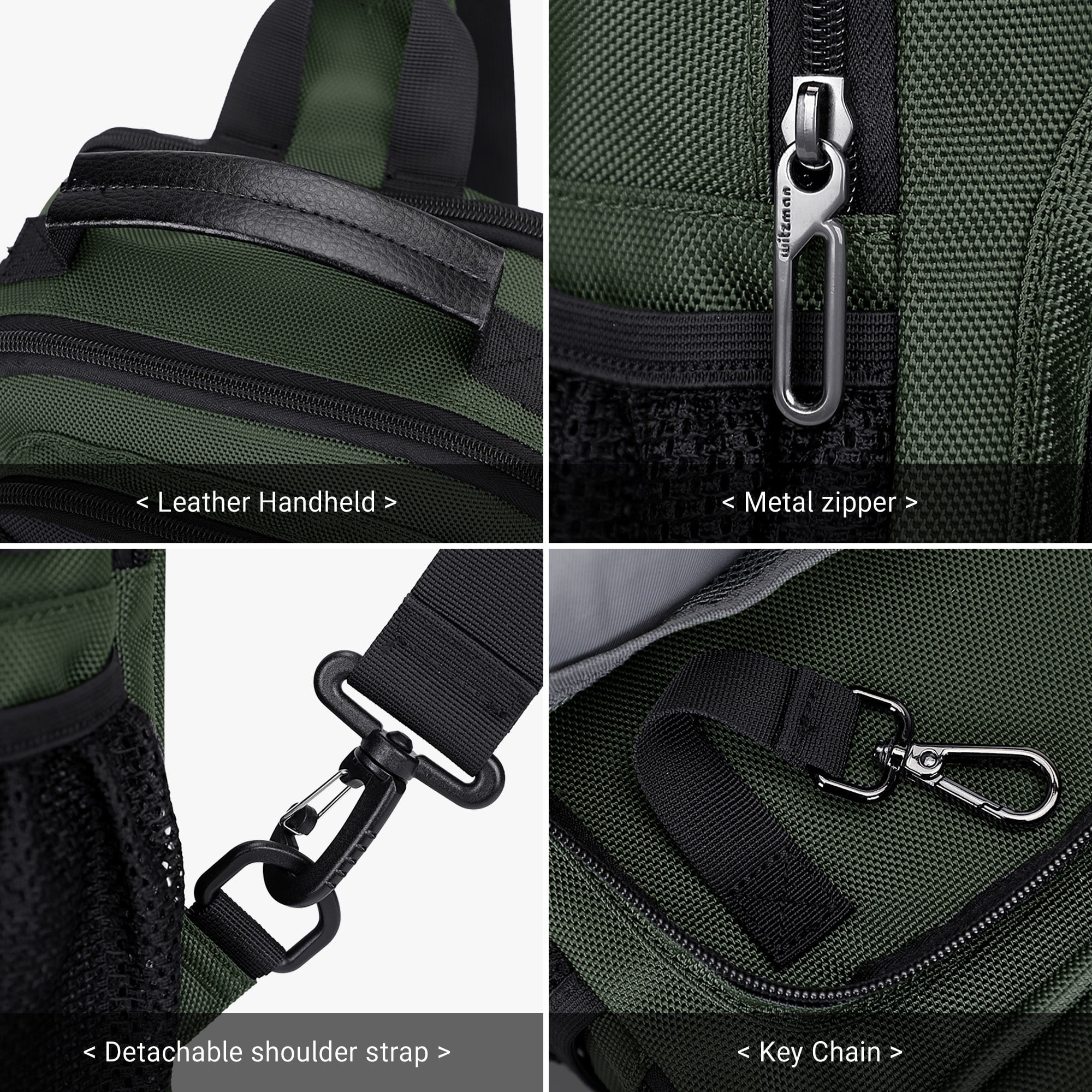 WITZMAN Sling Bag for Men Convertible Travel Sling Backpack USB Charging Port Lightweight Crossbody Bags Casual Daypack（B698 Army Green）