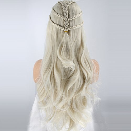 Anogol Hair Cap+Blonde Cosplay Wig Party Braid Hair Wigs for Costume Halloween with 6 Snowflakes for Princess Wig