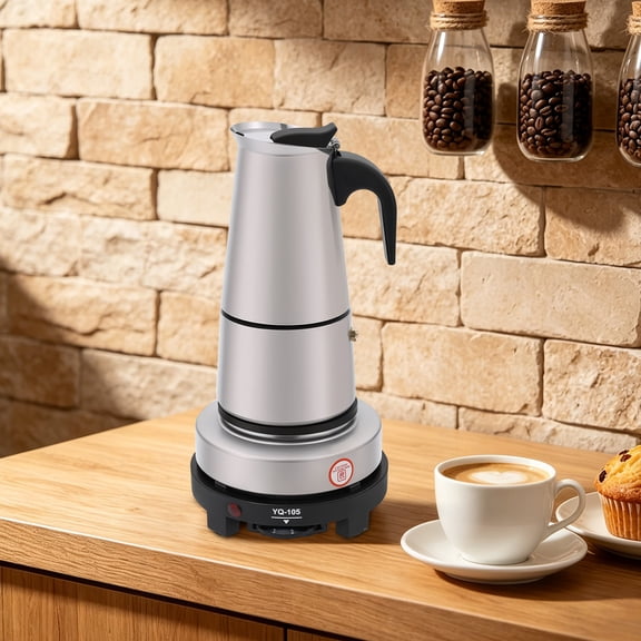 Electric Moka Pot 6 Cup Stainless Steel Espresso Maker With Hot Plate 500w Adjustable Temperature 110v