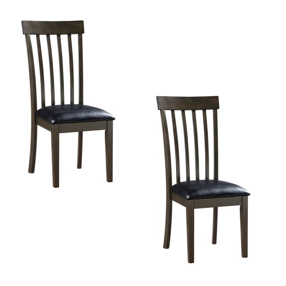 Wooden Dining Chairs, Kyn 18 Inch Side Dining Chairs Set of 2, Slatted Back, Padded Seat, Farmhouse Brown, Black Brown Dining Chairs,Wood Fabric Upholstered Dining Chairs