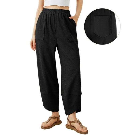Uqiangy Harem Pants Women with Pockets Pants for Women Barrel Leg Sweatpants Women Elastic Waist Pants for Women Sweatpants Women Boho Pants for Women Barrel Pants Black L