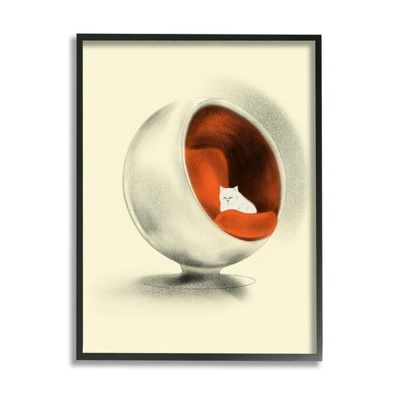 Stupell Industries Cat in Modern Chair Animals & Insects Painting Black Framed Art Print Wall Art, 11 x 14