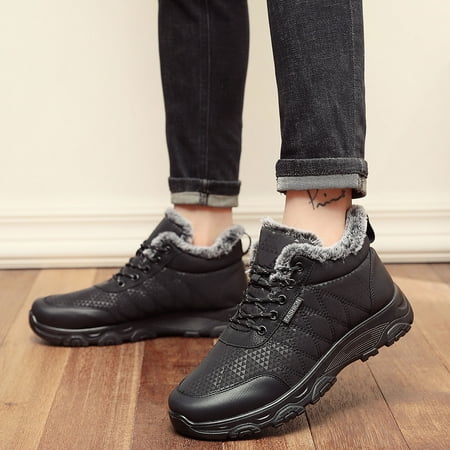 

Cathalem Mens Cold Weather Boots Toe Sport Keep Fashion Shoes Warm Round Non Slip Winter Lace Up Snow Men Ever Boots Ultra Dry Black 8.5