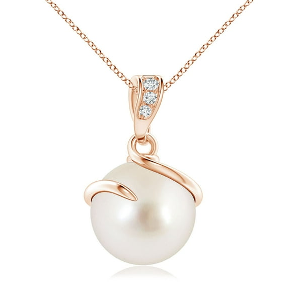 ANGARA South Sea Cultured Pearl Spiral Pendant with Diamonds in 14K Rose Gold for Women | June Birthstone, Birthday, Anniversary, Jewelry Gift for Women | Pearl Necklace