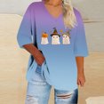 thumbnail image 2 of CLOISE Plus Size 3/4 Sleeve Tops for Women Halloween Shirts Loose Graphic V Neck Pullover Trendy Fall Tunic Clothes Sky Blue 3XL, 2 of 3