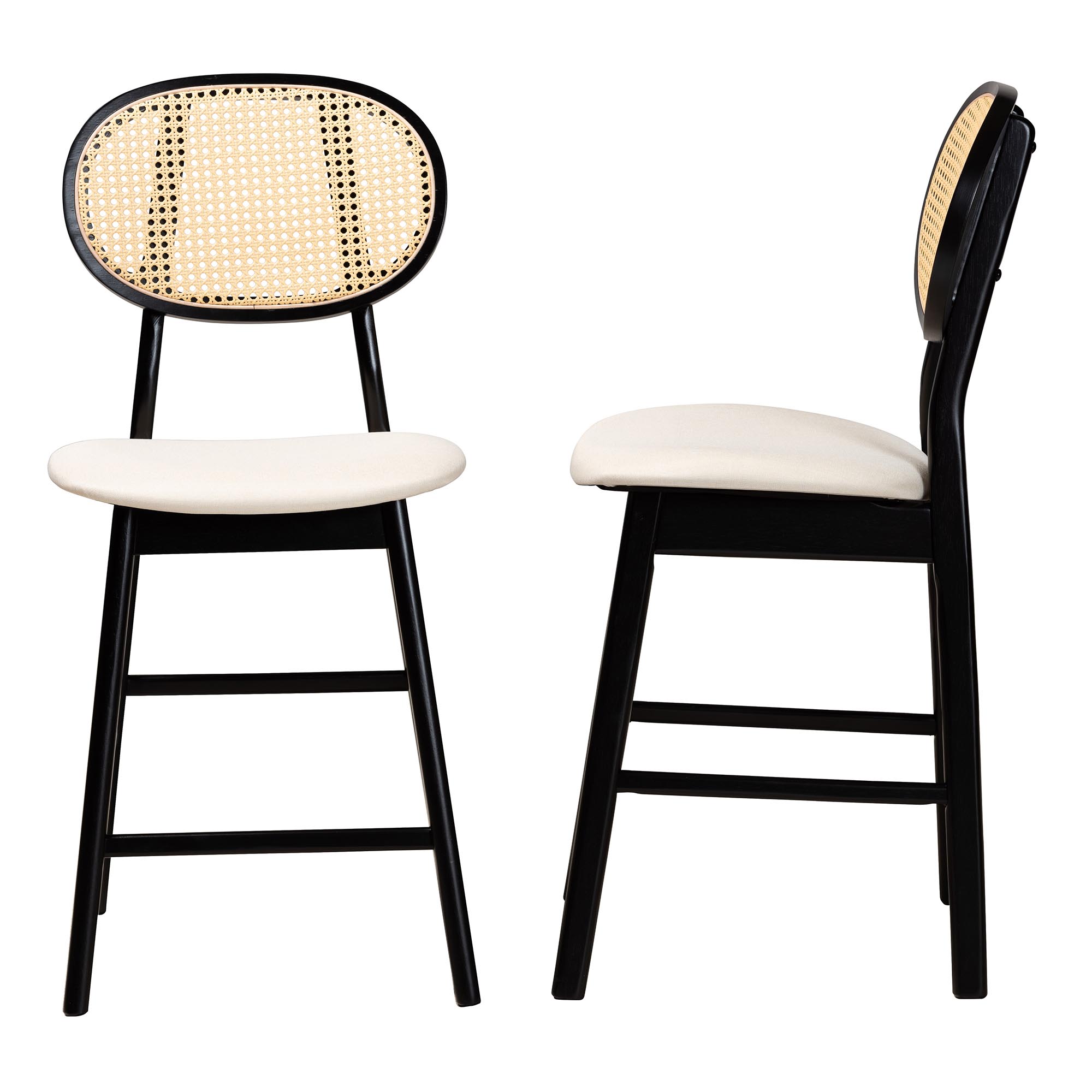 Baxton Studio Darrion Mid-Century Modern Cream Fabric and Black Finished Wood 2-Piece Counter Stool Set
