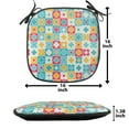 thumbnail image 5 of Quatrefoil Chair Seating Cushion Set of 6, Clover Leaves Barb Style Clover Lattice Boho Colorful Themed, Seat Pads for Office with Anti-slip Backing, 16"x16", Red Turquoise Yellow, by Ambesonne, 5 of 7