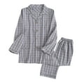 thumbnail image 2 of YHAJDS Mens Pajamas Set 100 Long Sleeve Lapel Plaid Shirt And Long Pants 2 Piece Sleepwear For Men, 2 of 5