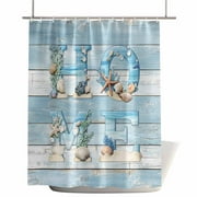 Shower Curtains for Bathroom-72"x72",Coastal Shell Starfish Coral on Wood Waterproof Bath Curtain Grommet Shower Curtain Set with Hooks,Nautical Beach Ocean Theme Washable Bath Accessories