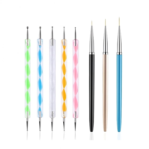 RAGUPEL 5PCS Dotting Pens with 3 PCS Nail Painting Brushes, Nail Art Design Tools