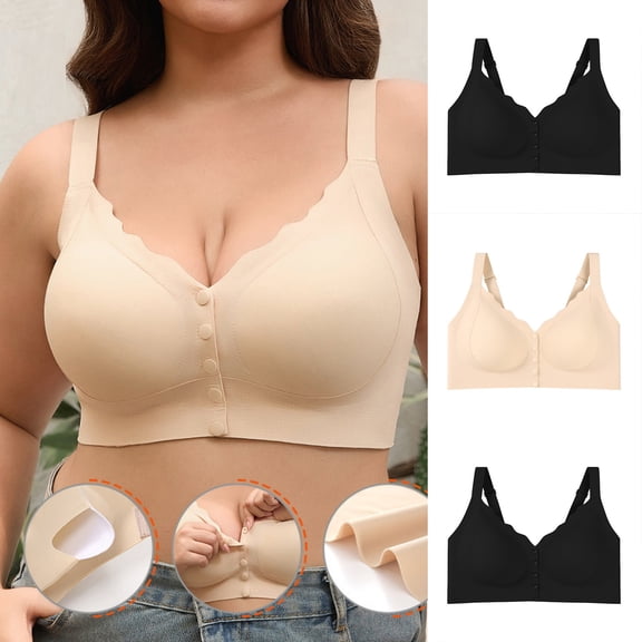 Swuxness Women's Plus Size Support Bra, Woman's Bras, Women Fashion Front Closure Shoulder Strap Solid Color Plus Size Soft Comfortable Everyday Bra Beige, 50/115DE