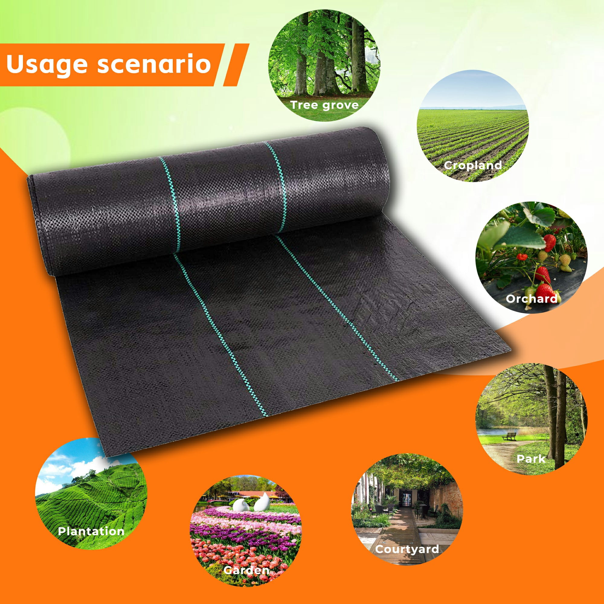 hostic Garden Weed Barrier Fabric Multi Size Heavy Duty Landscape Weed Blocking Plastic Roll Cloth Water Permeable 6FTx100FT